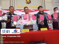 Satu Pekan, Polresta Jambi Tuntaskan 4 Kasus Narkoba — 199 Refill Etomidate & Sabu Disita, 5 Tersangka di Balik Jeruji   